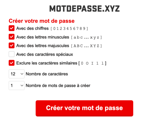 Générateur de mots de passe aléatoires motdepasse.xyz